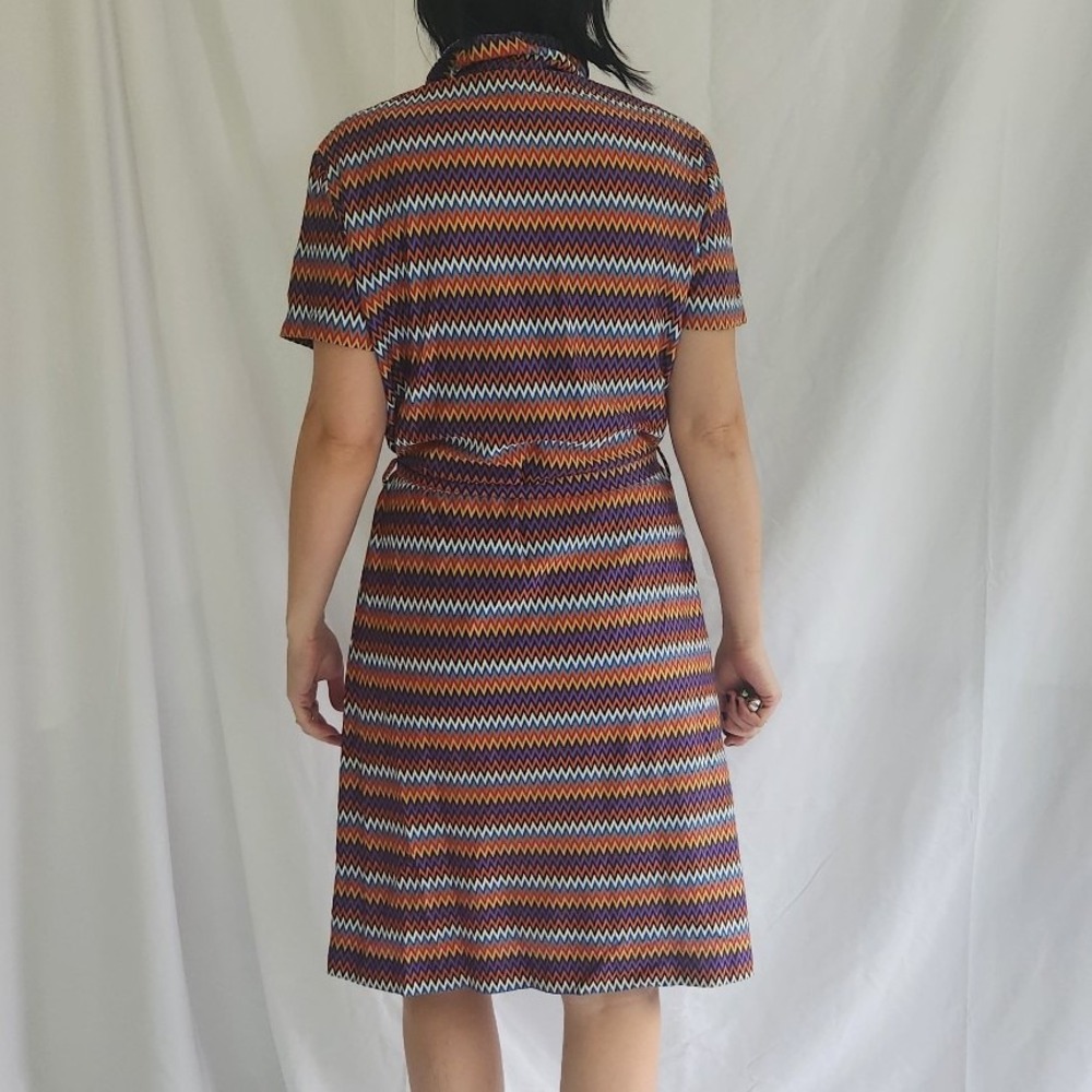 Vintage Brown Multi-Color Zigzag Midi Dress - Picture 3 of 5